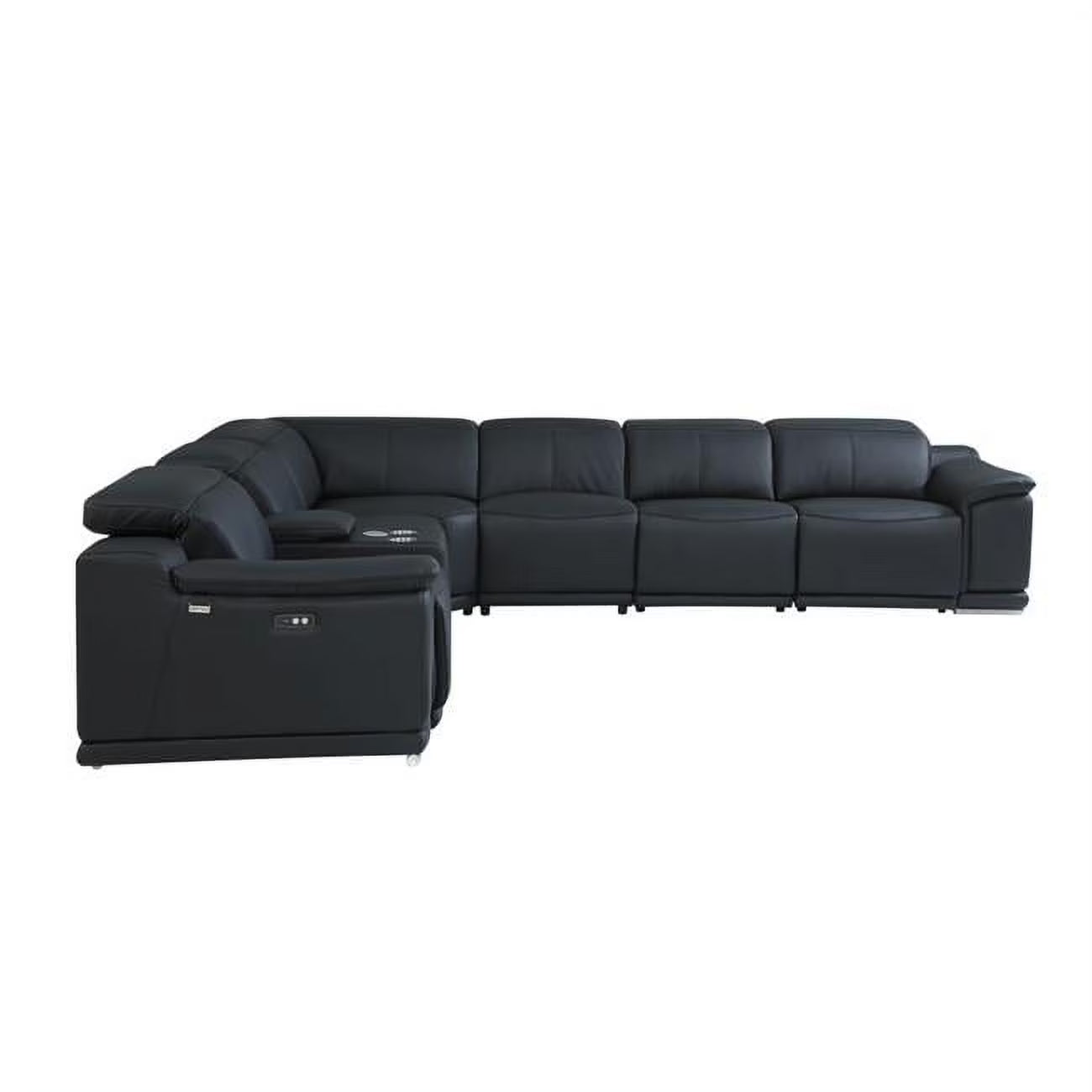 Black Italian Leather Power Recline L-Shape Corner Sectional 7 Piece Q84982