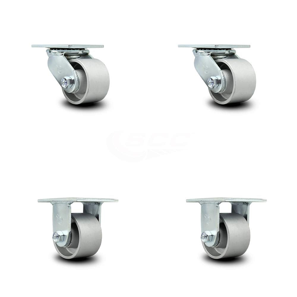 Semi Steel Cast Iron Swivel Top Plate Caster with 6" x 2" Silver Wheel & Top Lock Brake, Pack of 2 T687