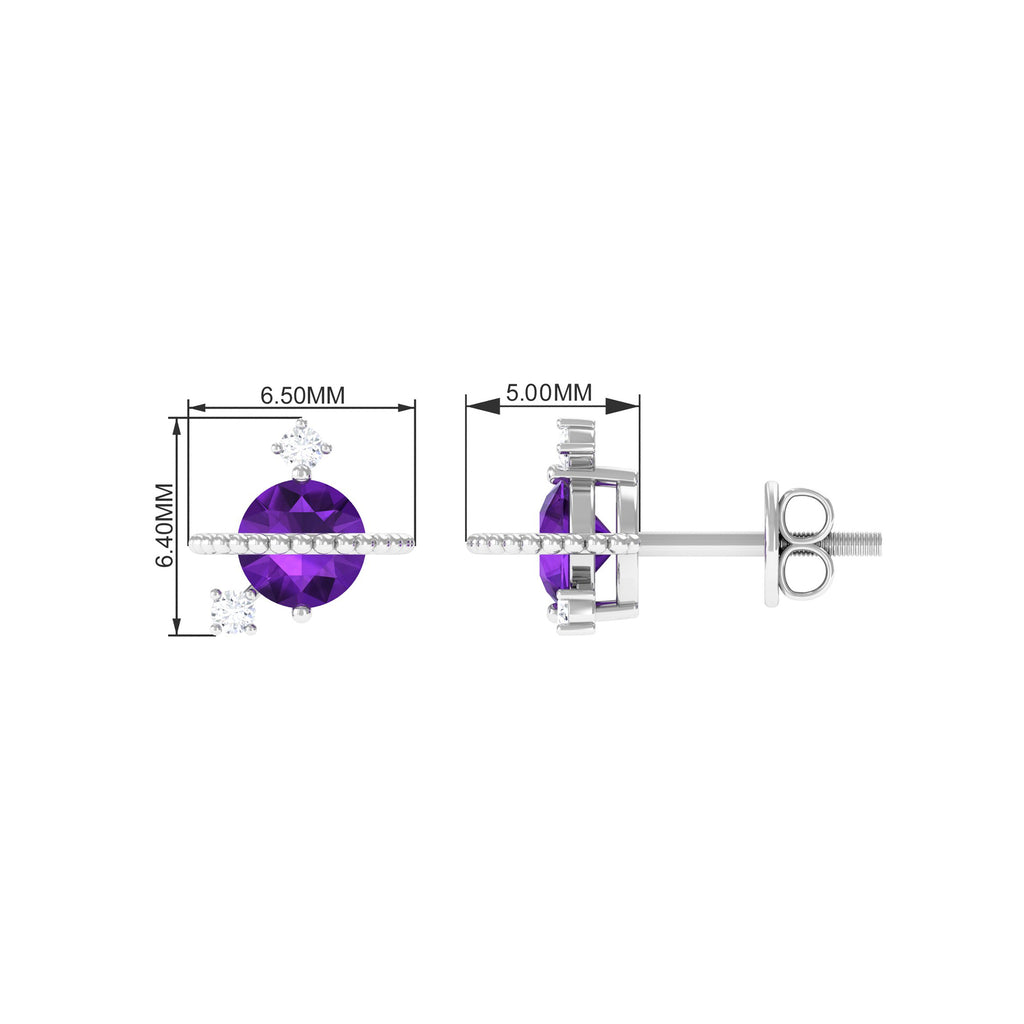 Amethyst Stud Earrings with Diamond, 925 Sterling Silver E468896