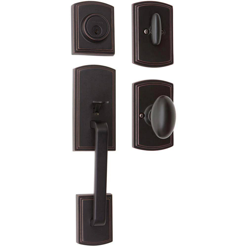 Single Cylinder Edged Bronze Door Handleset with Interior L95720