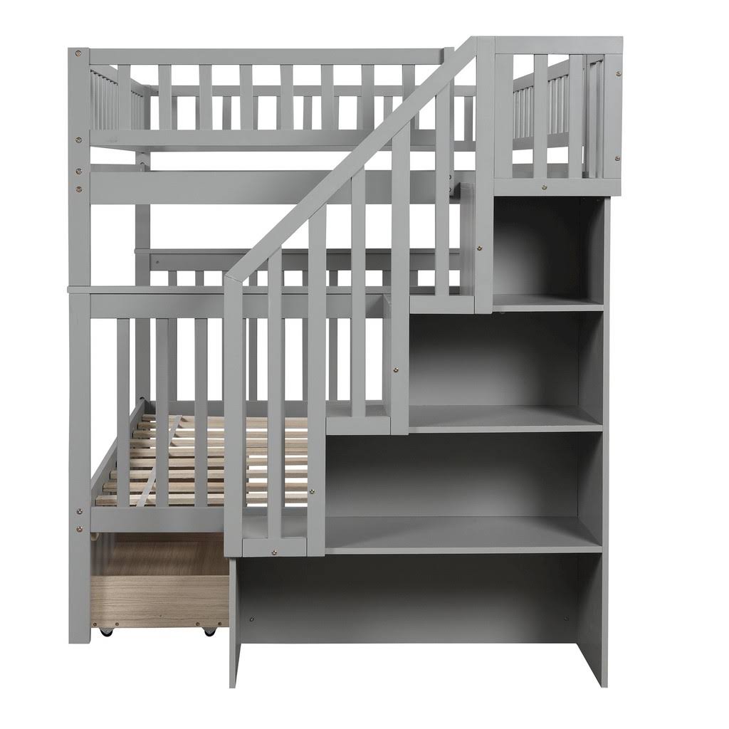 Full Over Full Bunk Bed with Storage Shelves and 2 Under Storage Drawers R2240