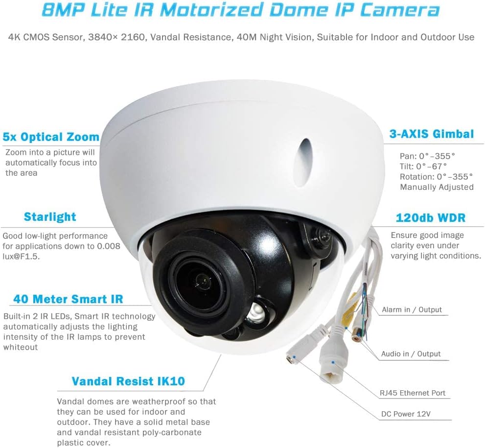 8MP PoE IP Camera 5X Optical Zoom 4K Dome Surveillance Camera Pack of 2 C995