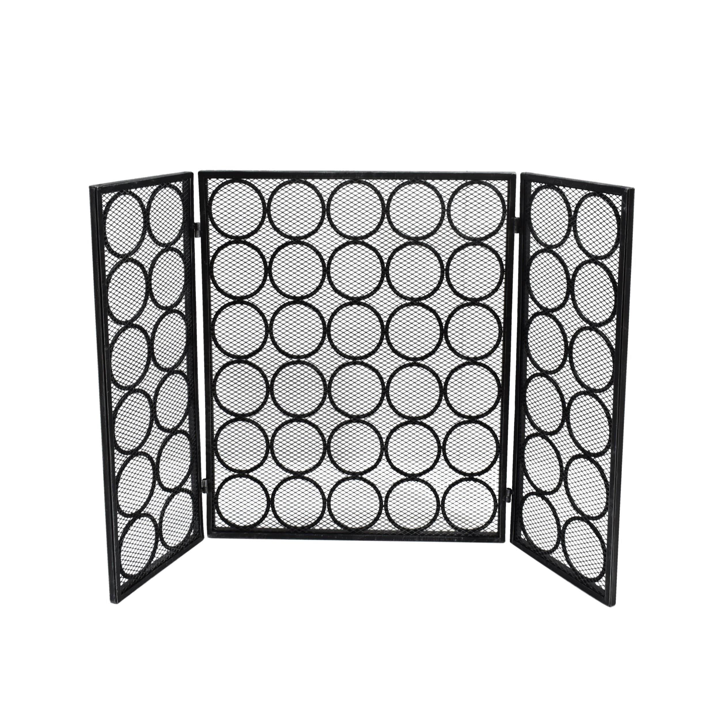 Black Silver Three Panel Iron Firescreen P820416