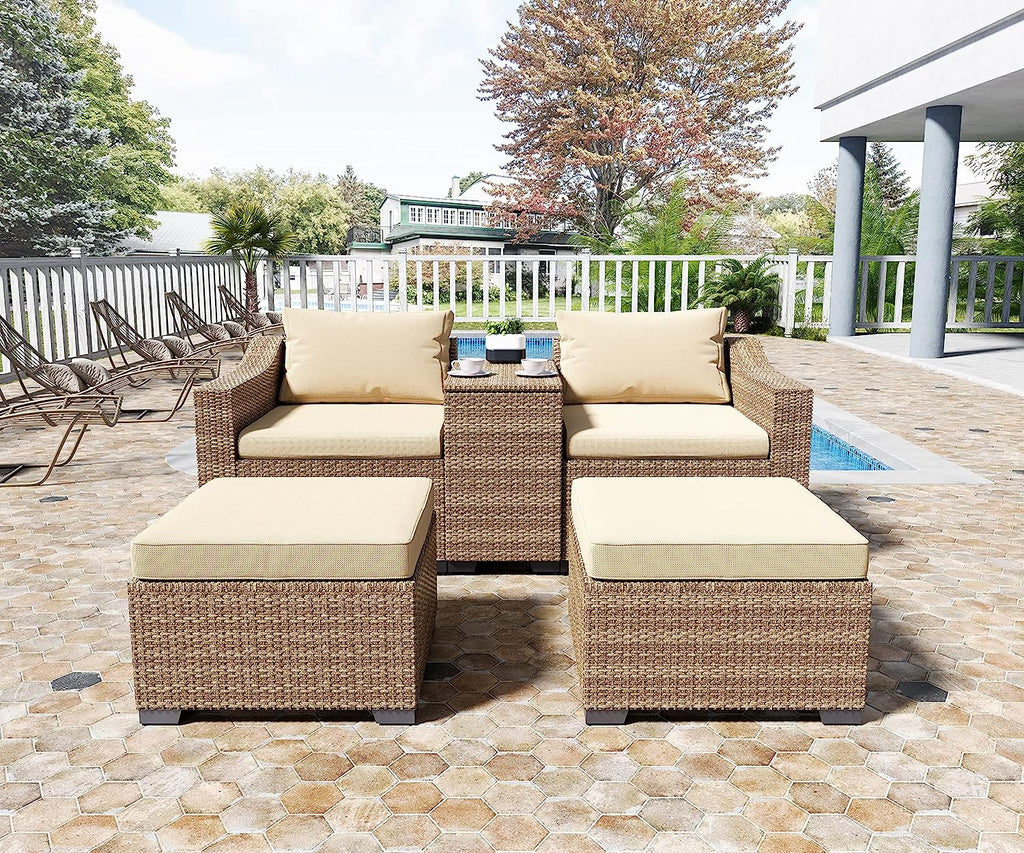 5-Piece Wicker Outdoor Sectional Sofa Set with Ottoman F360286