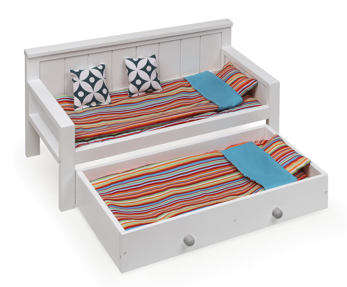 White/Multi Doll Sofa and Daybed Combo with Trundle Bed G7394