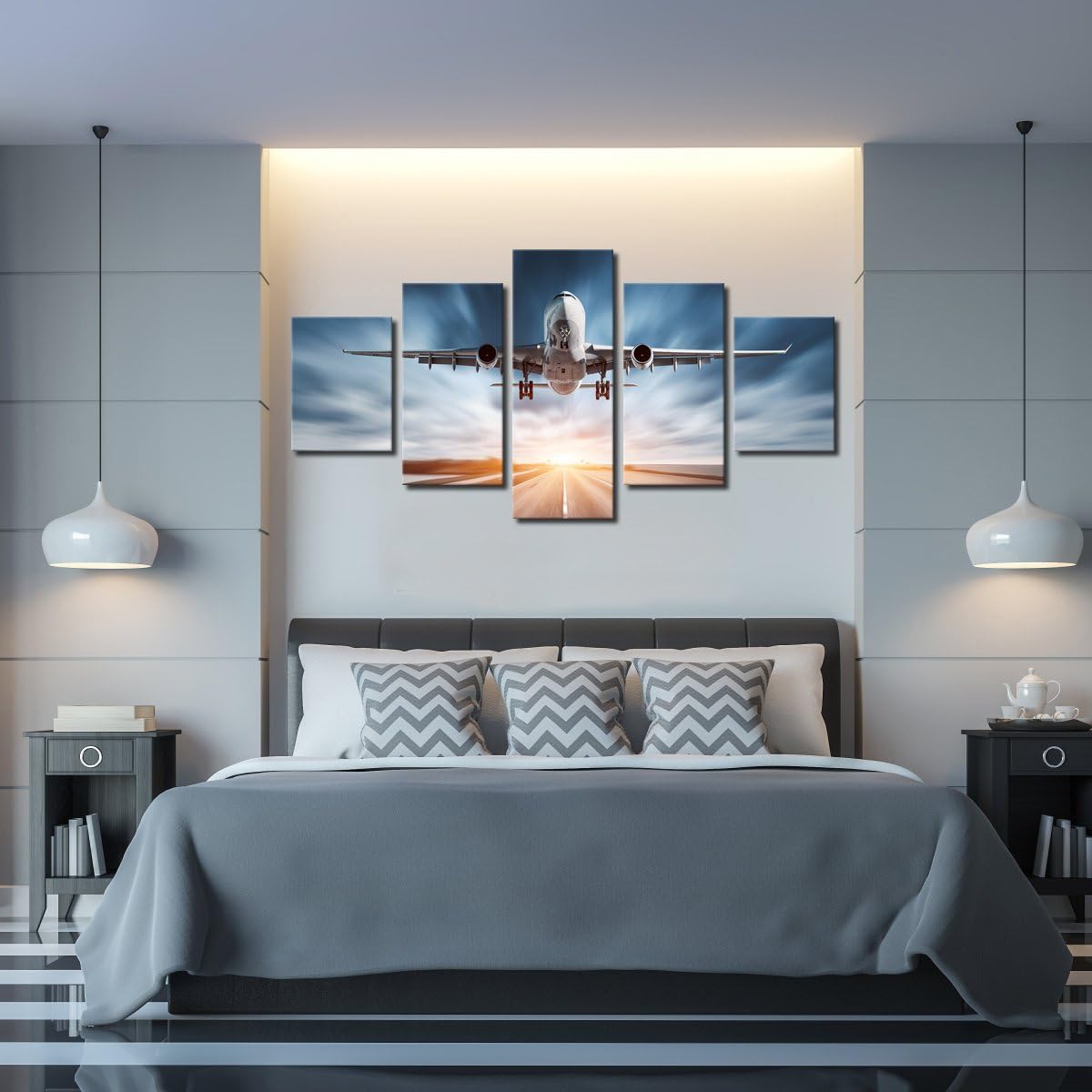 Xlarge 5 Panels Modern Wall Art Canvas Printed Stretched and Ready to Hang 32x60 in J94951