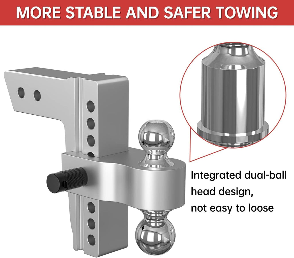 Adjustable Trailer Hitch Ball Mount, 8 Inch Drop, 2.5 Inch Receiver, 18,500 LBS GTW, Forged Aluminum Shank, Dual Balls L313