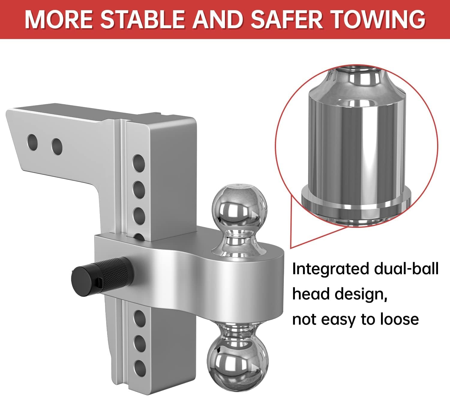 Adjustable Trailer Hitch Ball Mount, 8 Inch Drop, 2.5 Inch Receiver, 18,500 LBS GTW, Forged Aluminum Shank, Dual Balls L313