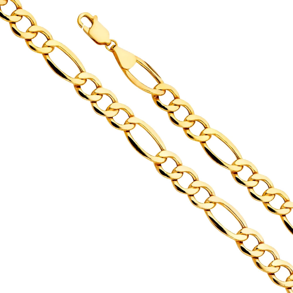 14k Yellow Gold Polished 8.5mm Hollow Figaro Chain Necklace with Lobster Claw Clasp - 22" V928