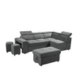 Light Gray Sleeper Sectional Sofa with Storage Ottoman and 2 Stools F682156