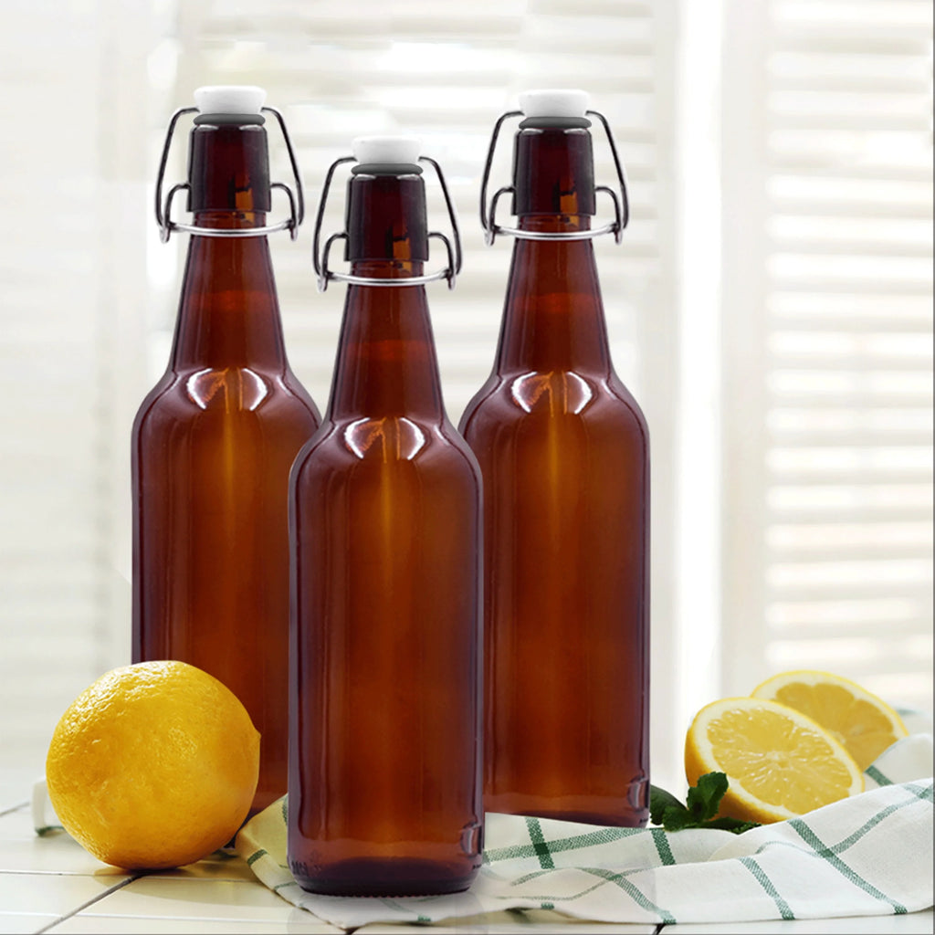 16 oz Amber Glass Beer Bottles with Funnel, Brush and Marker O166701