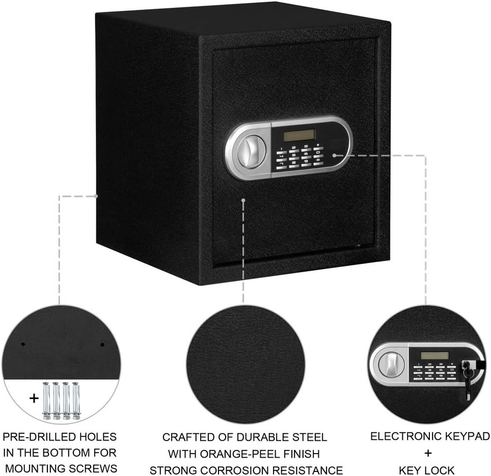 Large Steel Home Security Safe with Programmable Electronic Keypad, 1.8 Cubic Feet, Black N223957