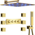 Brushed Gold Wall Mounted 12 Inch LED Rainfall Shower System With 6 PCS Body Jets K3485