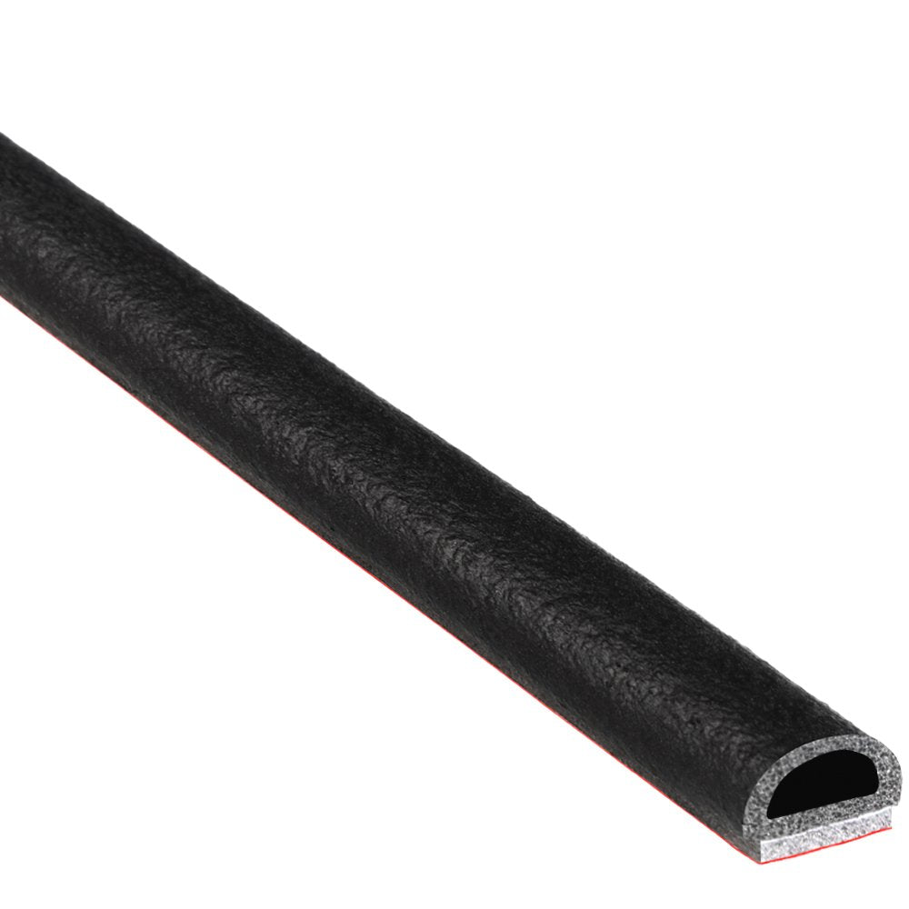 D-Shaped Rubber Seal, .375” Height, .75” Width, 25’ Length, EPDM Foam Seal with Bonded Tape, Black Q3675