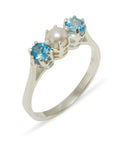 925 Sterling Silver Cultured Pearl & Blue Topaz Engagement Ring O92644