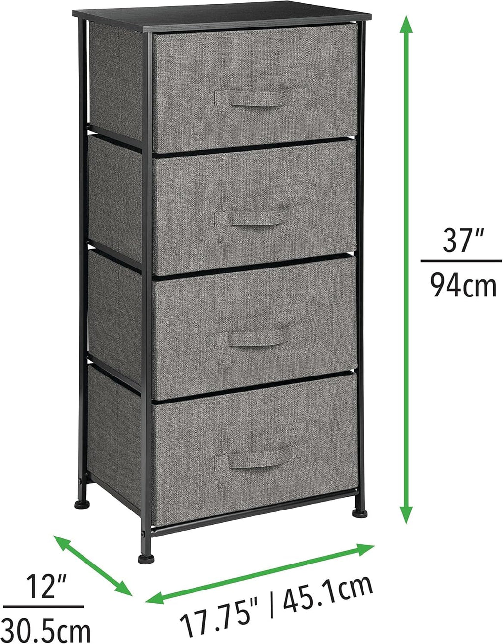 Charcoal Gray/black 4 Drawer Vertical Dresser Storage Tower B780