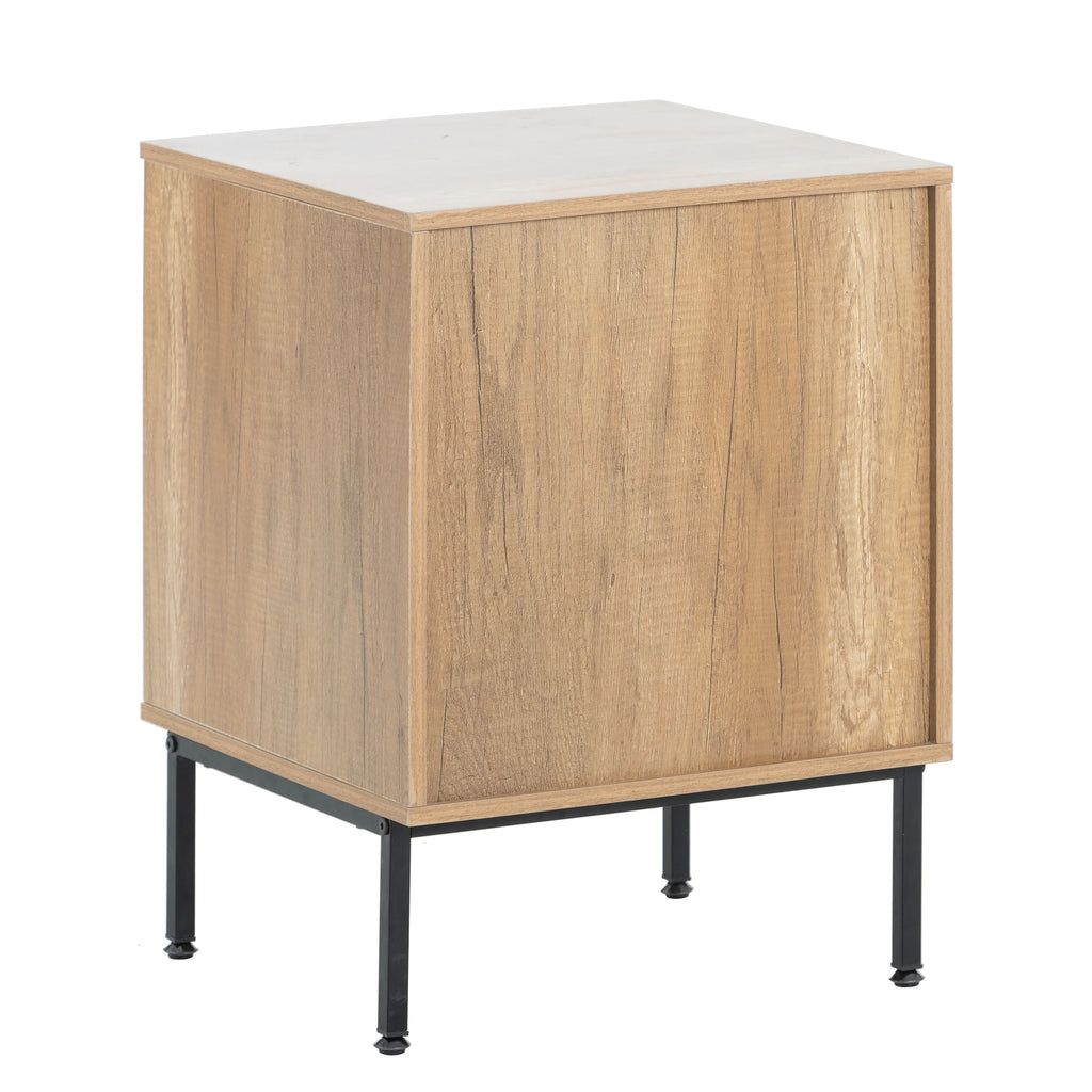 Natural Nightstand with Rattan Door and Open Storage U45102