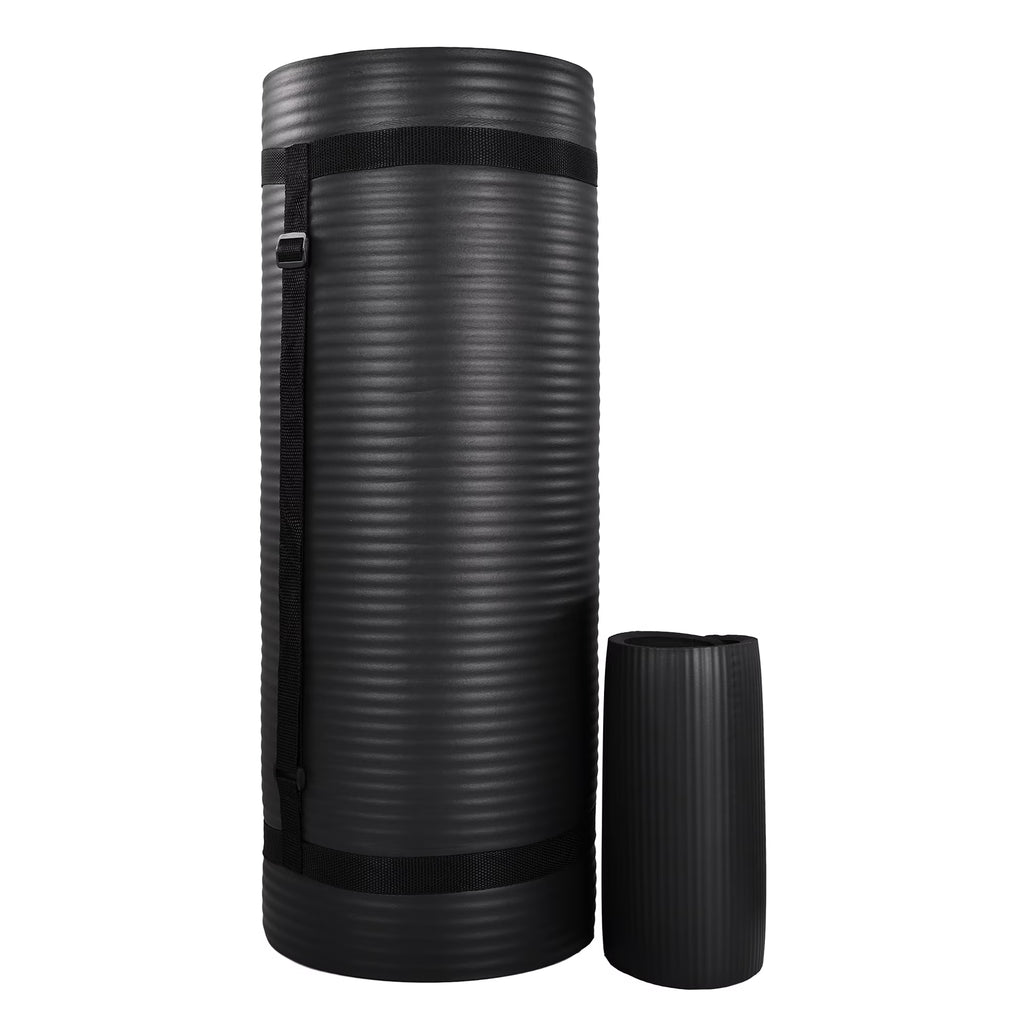 Black Extra Thick Yoga Mat with Carry Strap M702106