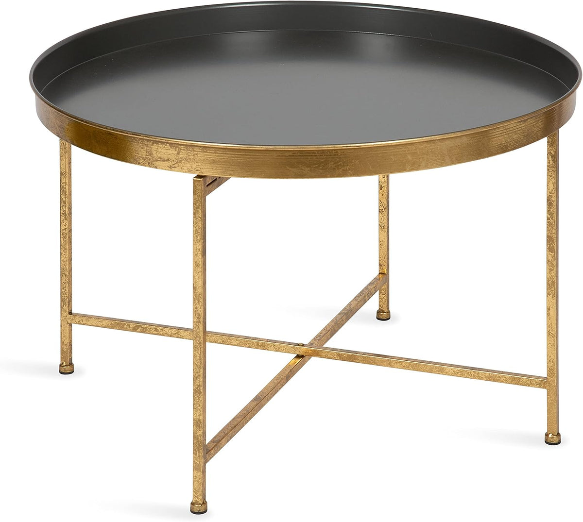 White and Gold Leaf Round Metal Coffee Table T4305