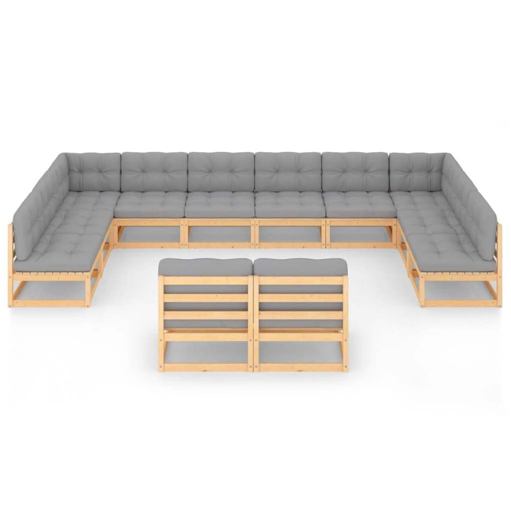 12 Piece Gray Cushioned Pinewood Sectional Outdoor Furniture Set Z5317