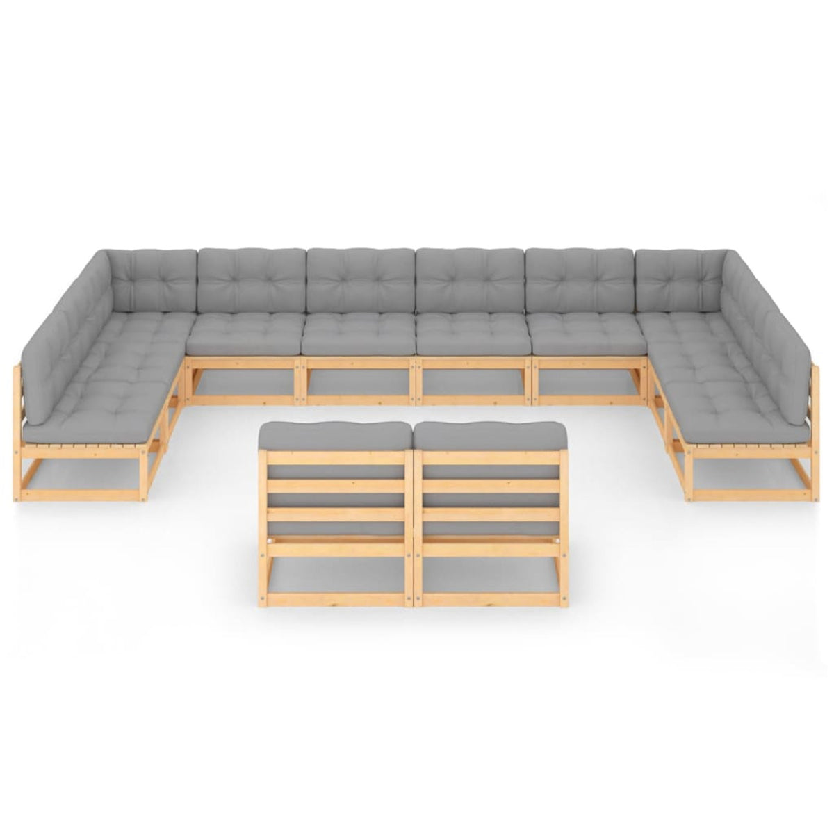 12 Piece Gray Cushioned Pinewood Sectional Outdoor Furniture Set Z5317