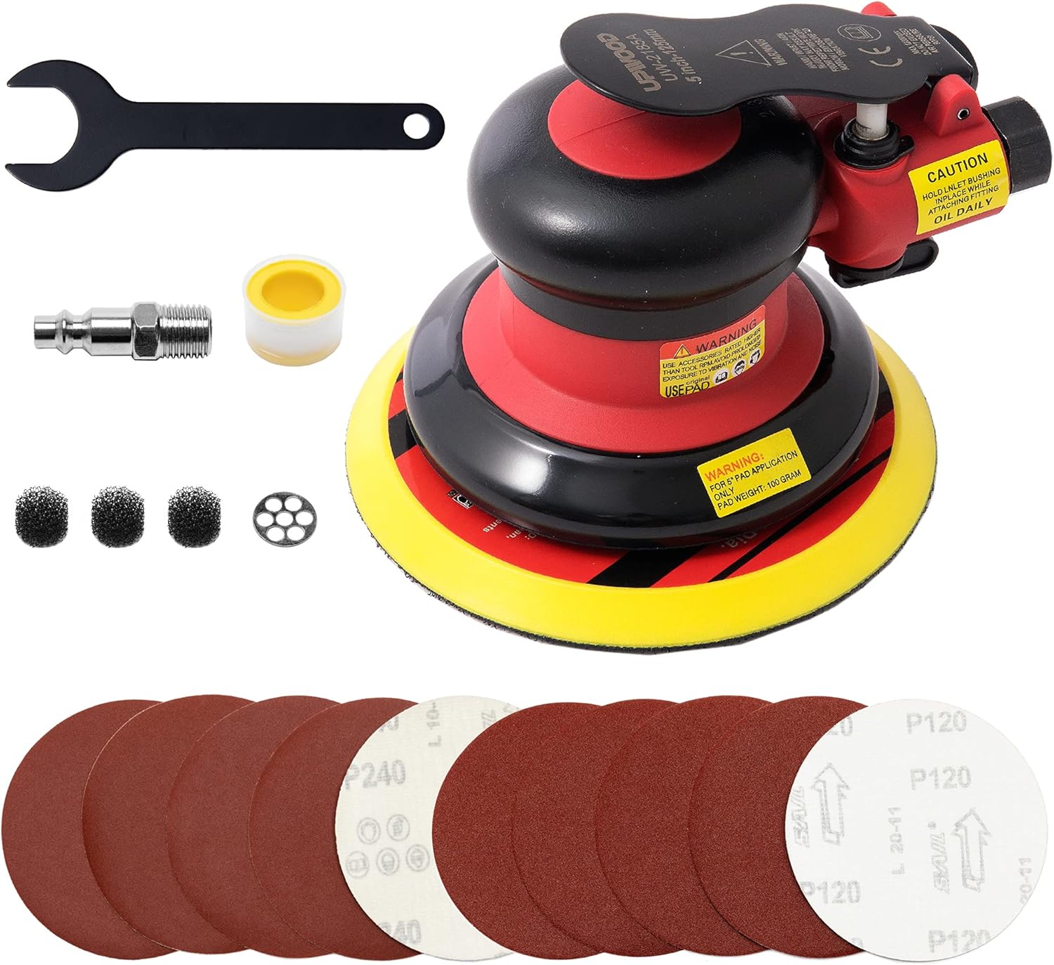 6-inch Air Random Orbital Sander, Pneumatic Sander with 10pcs Sandpapers, Pack of 2 O3783