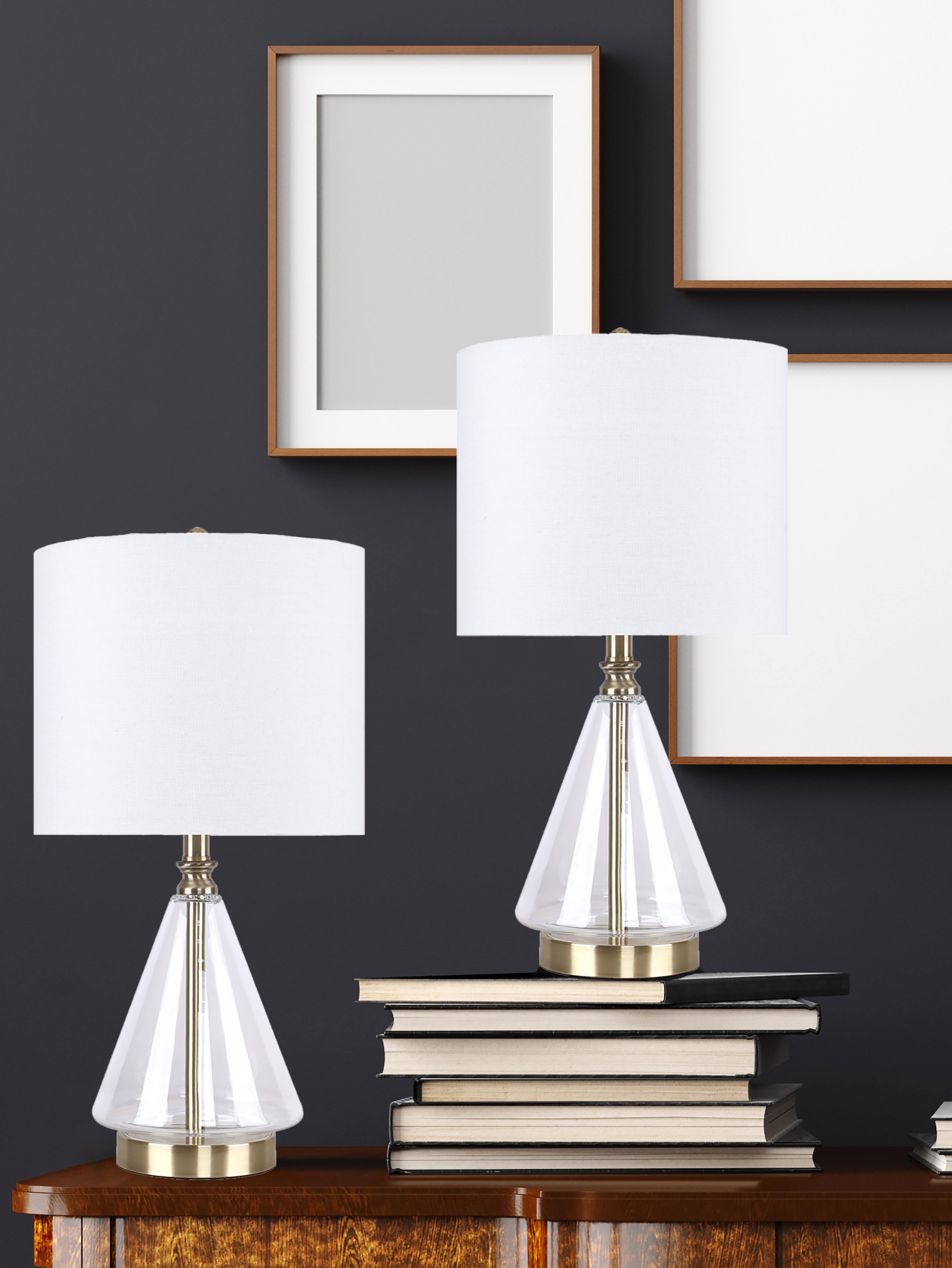 Set of 2 Glass Accent Lamps with Brass Accents N621810
