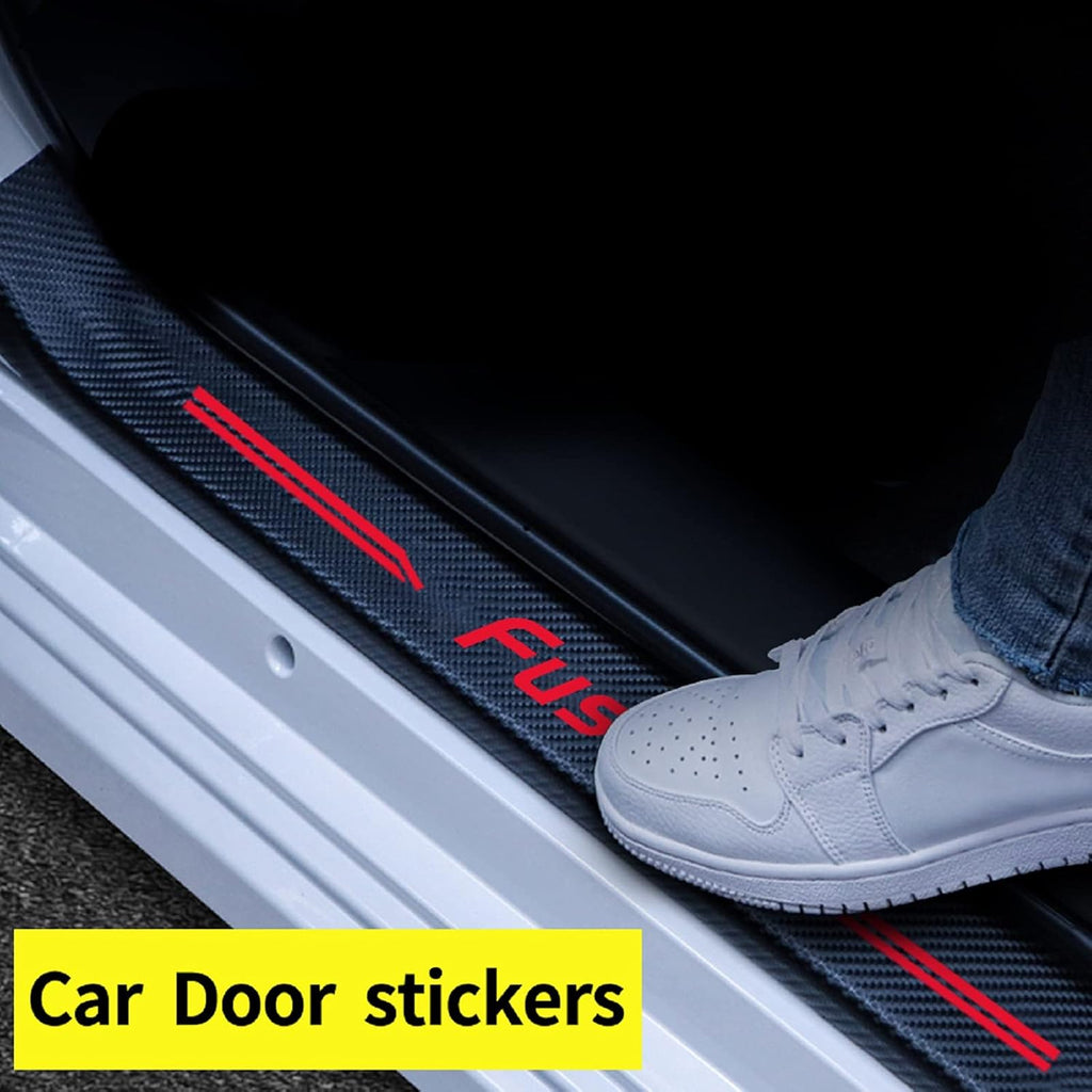 4Pcs Car Door Sill Protector Carbon Fiber Vinyl Scuff Plate Sticker Red V896998