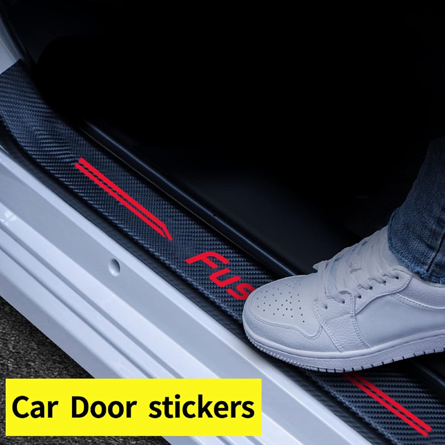 4Pcs Car Door Sill Protector Carbon Fiber Vinyl Scuff Plate Sticker Red V896998