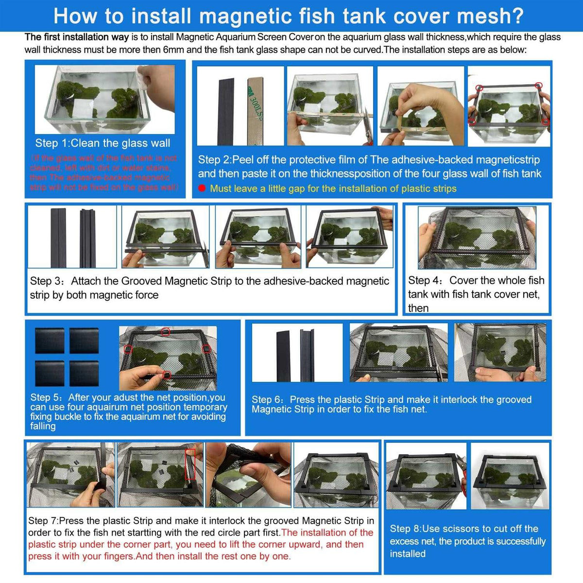 Magnetic Aquarium Cover Lid Fish Tank Lid Anti-Jumping Net Cover Mesh N741919