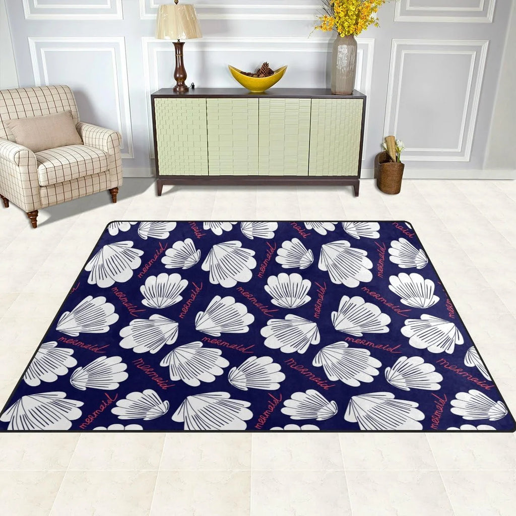 White Shell Mermaid Lightweight Carpet Mats Area Rug D840