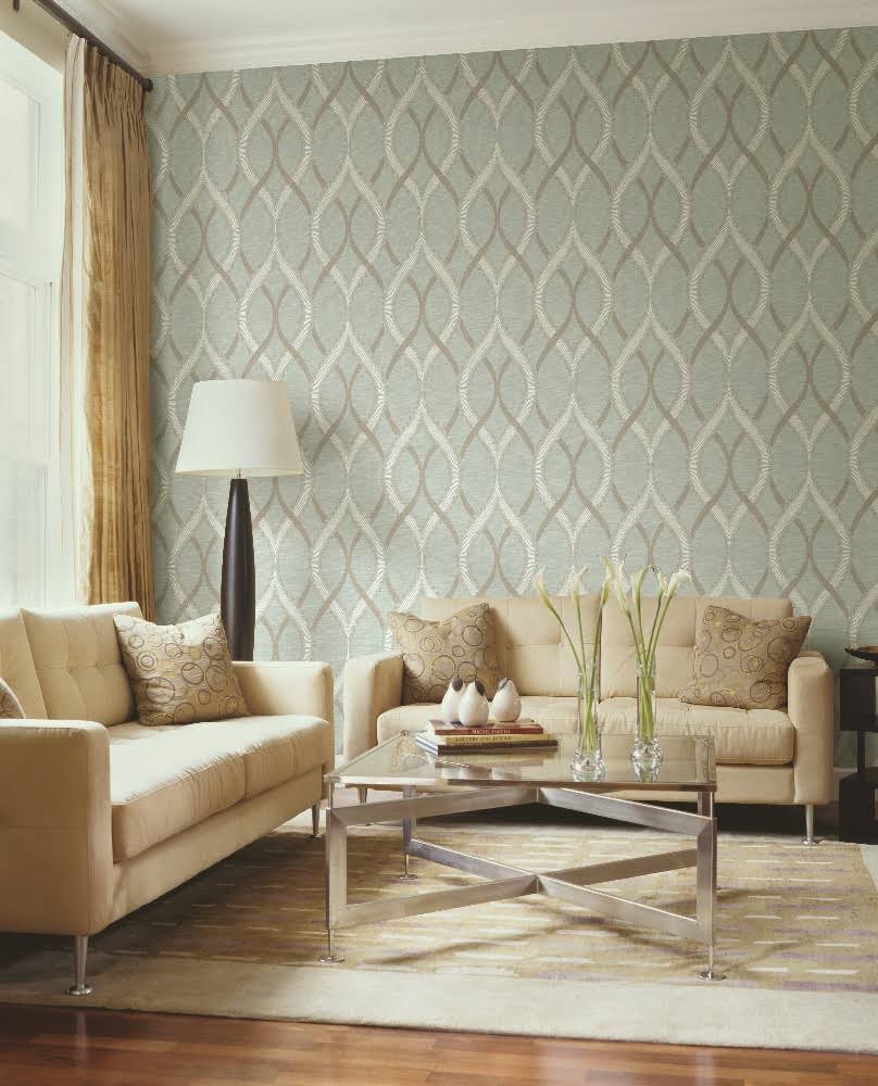 Turquoise Ogee Wallpaper S39937