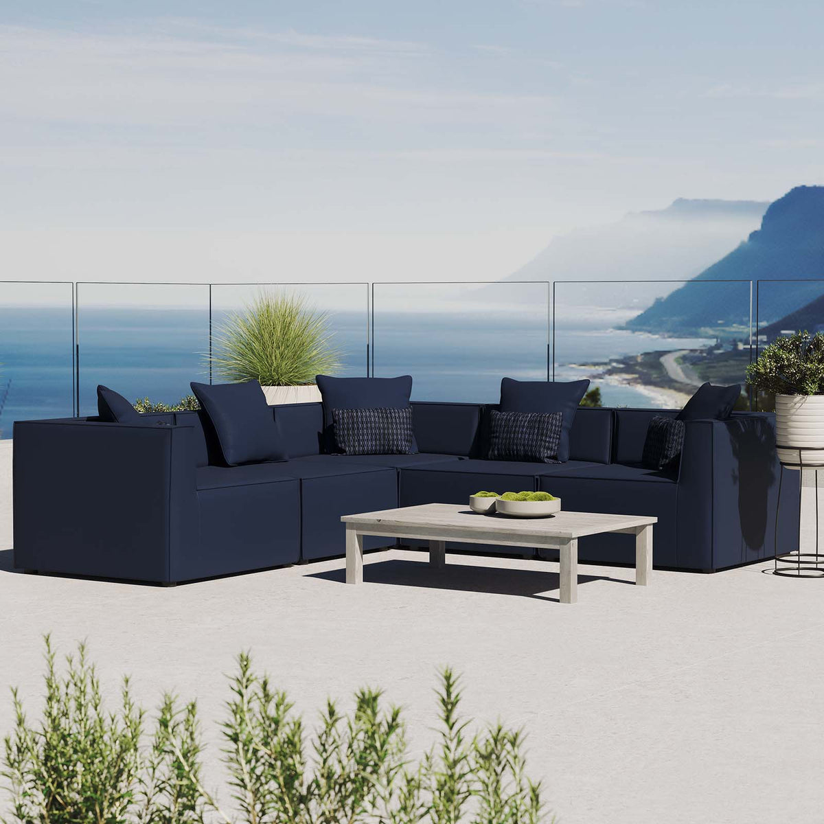 5-Piece Upholstered Sectional Sofa in Navy C550
