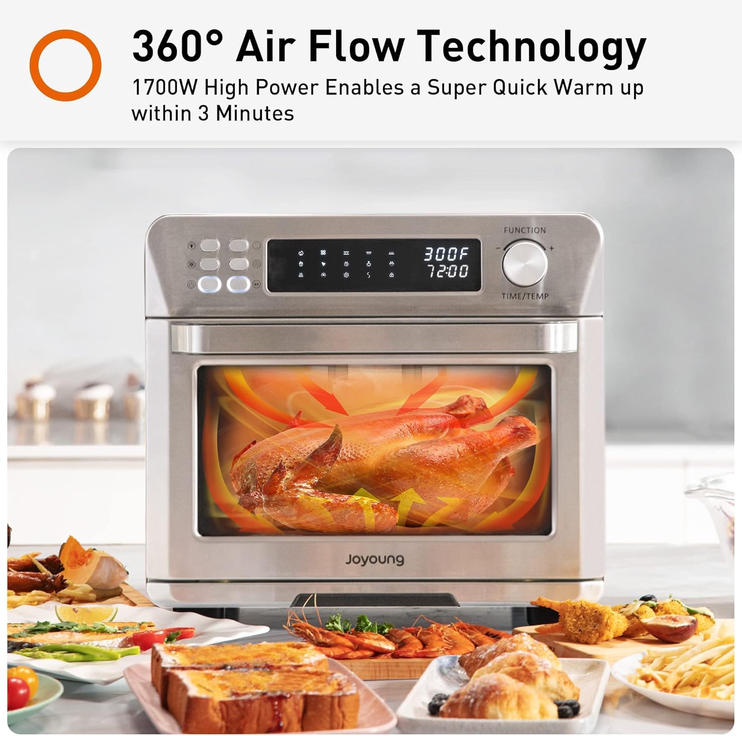 25QT 1700W Brushed Stainless Steel Air Fryer Toaster Oven X32392
