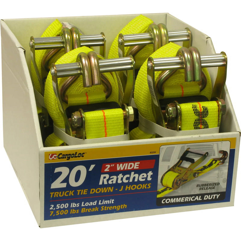 Ratchet Tie Downs 2" x 20' x 7,500 lbs with J-Hook G2835