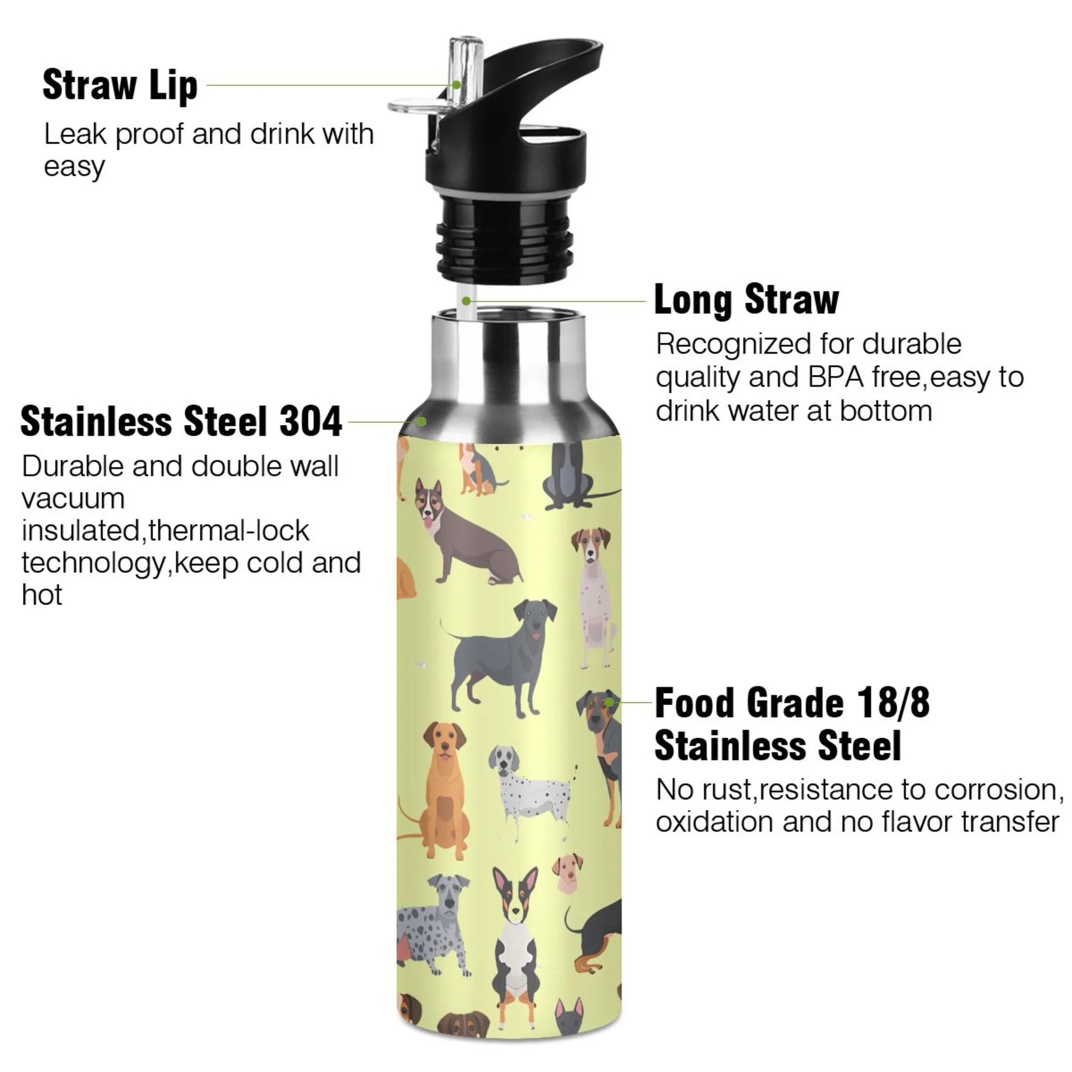 Cartoon Car Trucks Insulated Stainless Steel Water Bottle with Straw Lid 20 oz A254