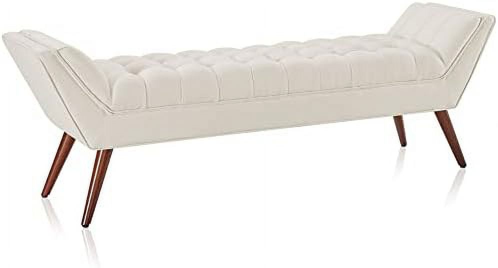 Grey Linen Fabric Ottoman Bench with Wood Legs Z6728