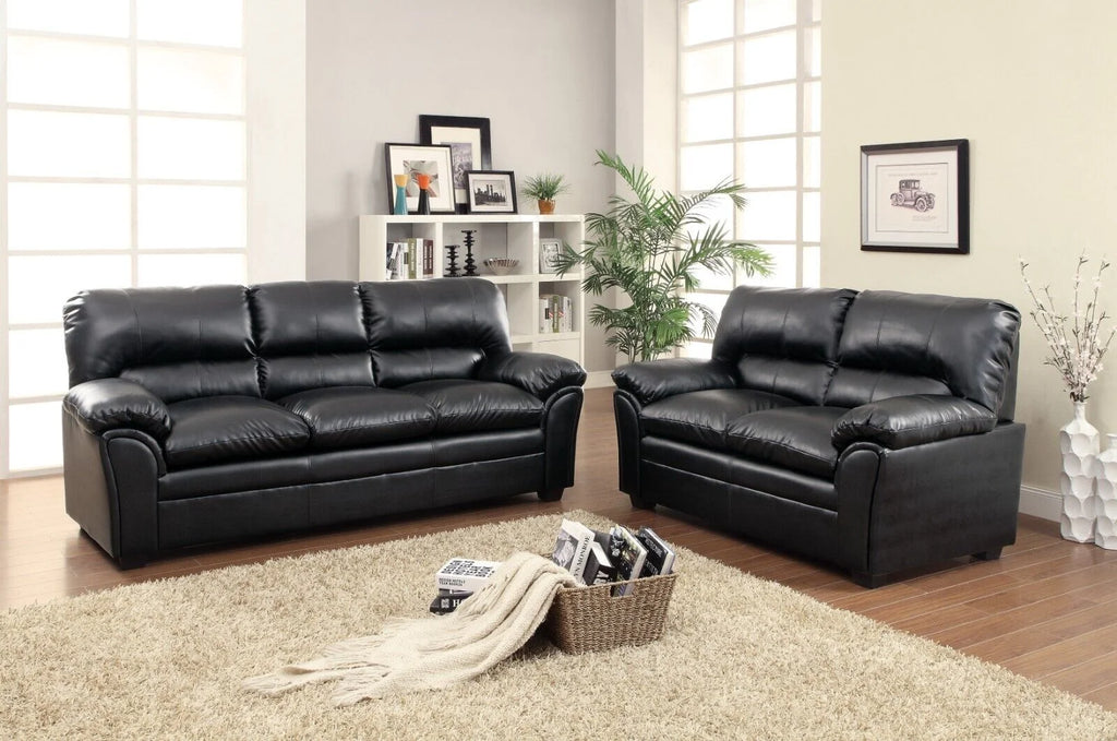 Black 2pc Faux Leather Sofa Loveseat Set M701