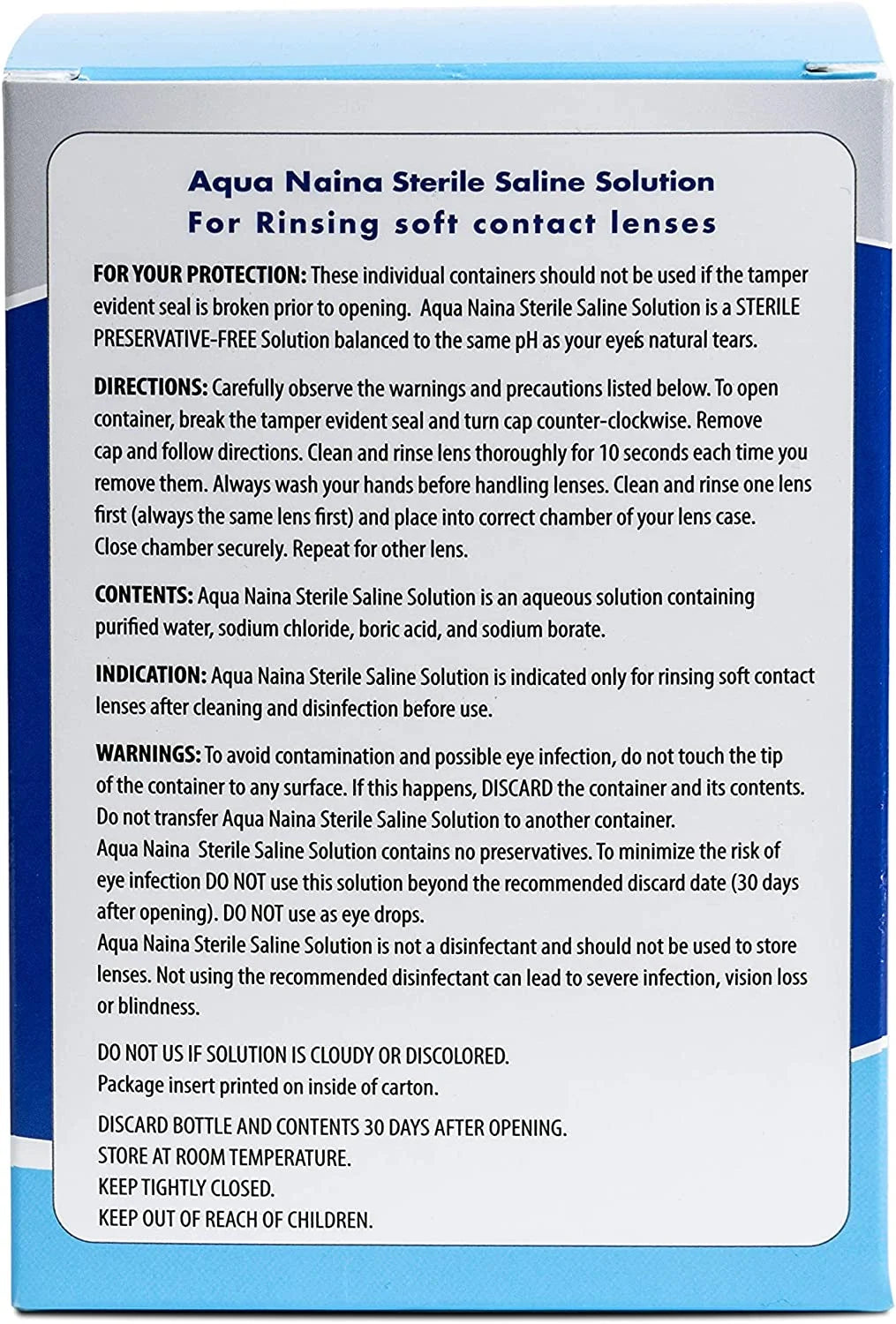 Preservative Free Sterile Saline Solution for Soft Contact Lenses (4x 4Fl. Oz) U6502