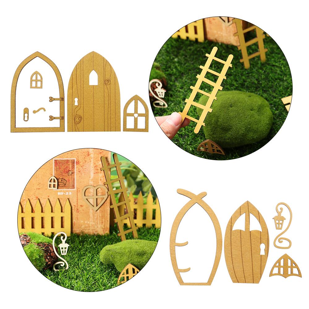Wood Ornament Doll House Miniature Fairy Elf Door Dollhouse Garden Micro Landscape Wooden Craft G8114