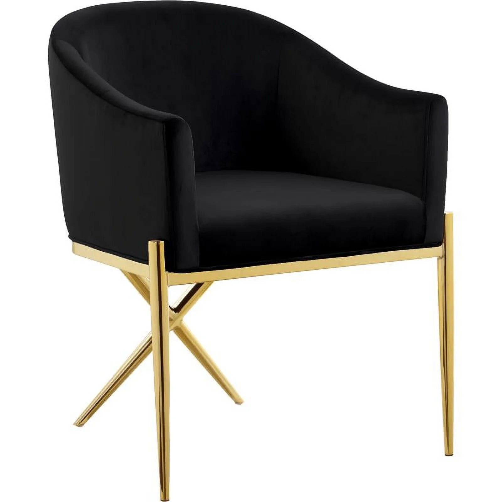 2 Piece Velvet Black Arm Chair Set with Gold Metal Legs P6226