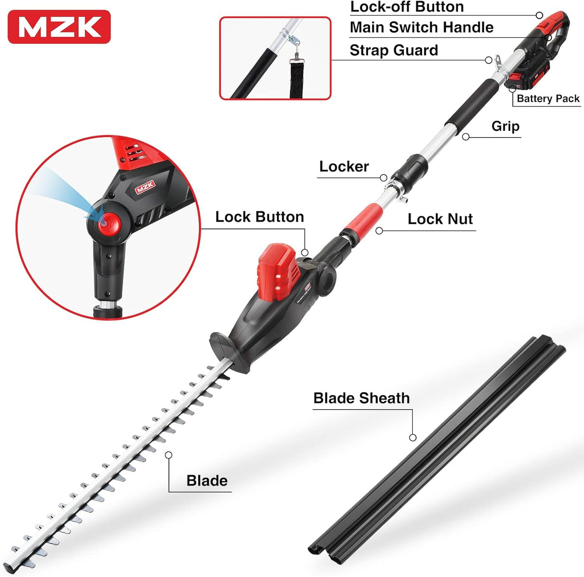 20V 21.3" Cordless Pole Hedge Trimmer with Steel Blade T4119