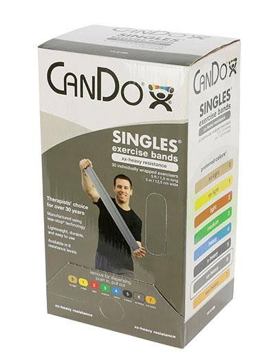 Low Powder Exercise Band - Box of 30, 5& Length - Set of 5 (Yellow - Black) E4440