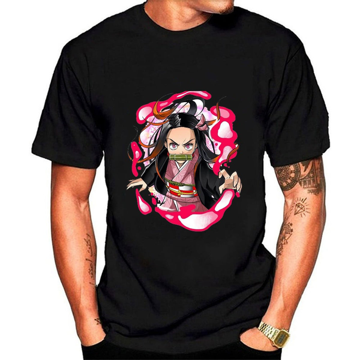 Black XXL Printed Short Sleeve T-Shirt V7991