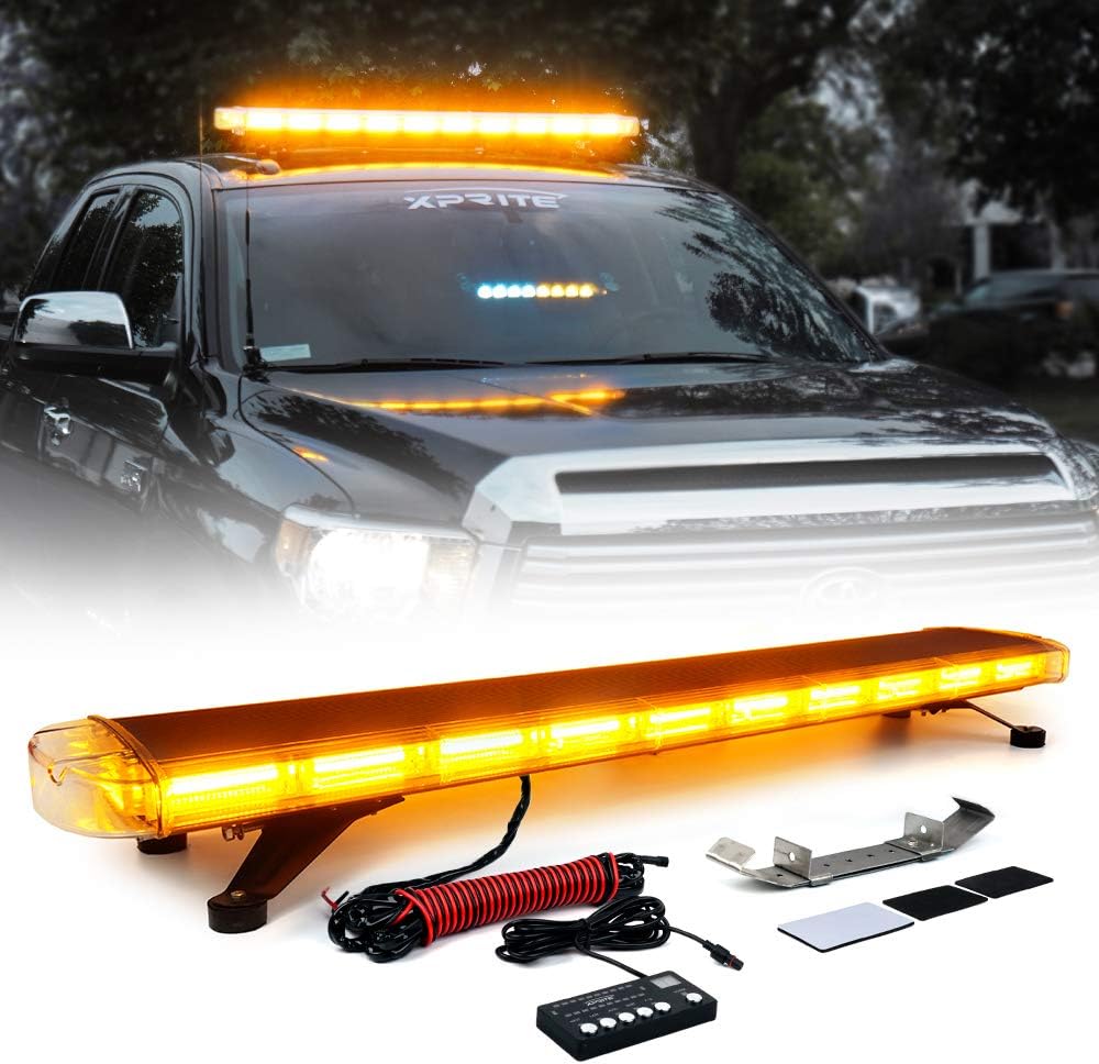 47 Inch COB LED Amber Rooftop Emergency Strobe Lights Bar with Adjustable Mounting Brackets H387
