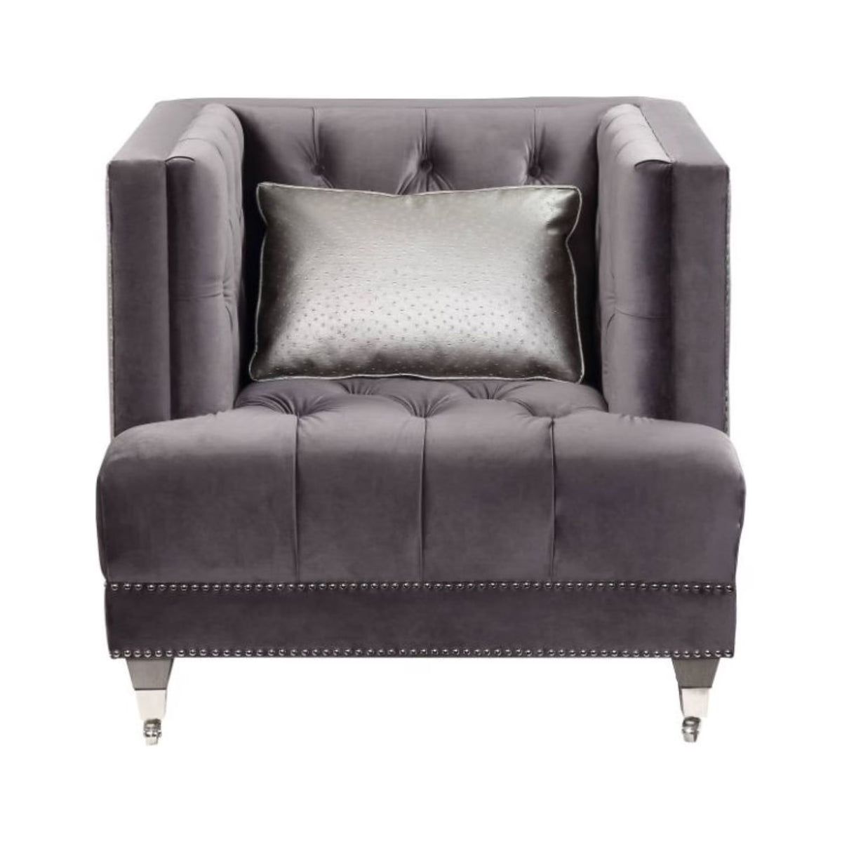 Gray Velvet Chair with Pillow H62024