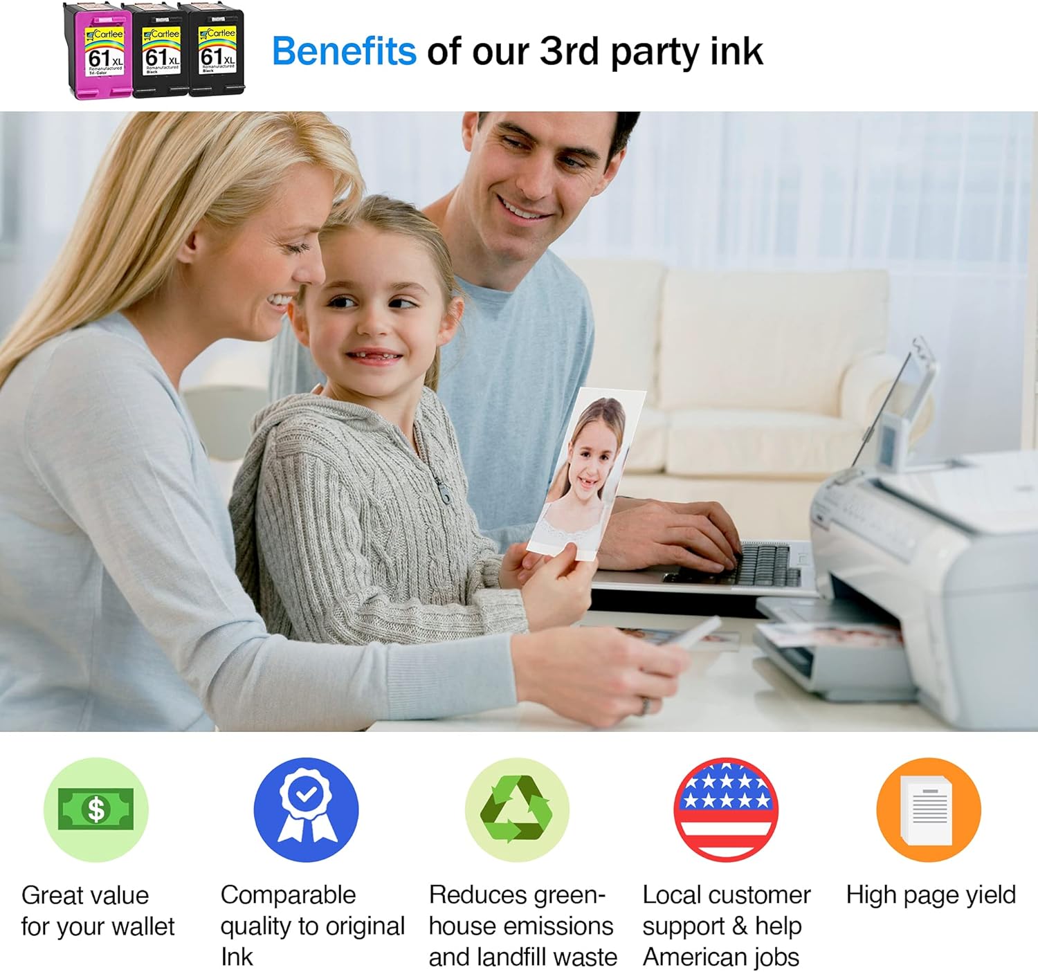 3 Pack 61XL High Yield Ink Cartridges Black & Color E332221