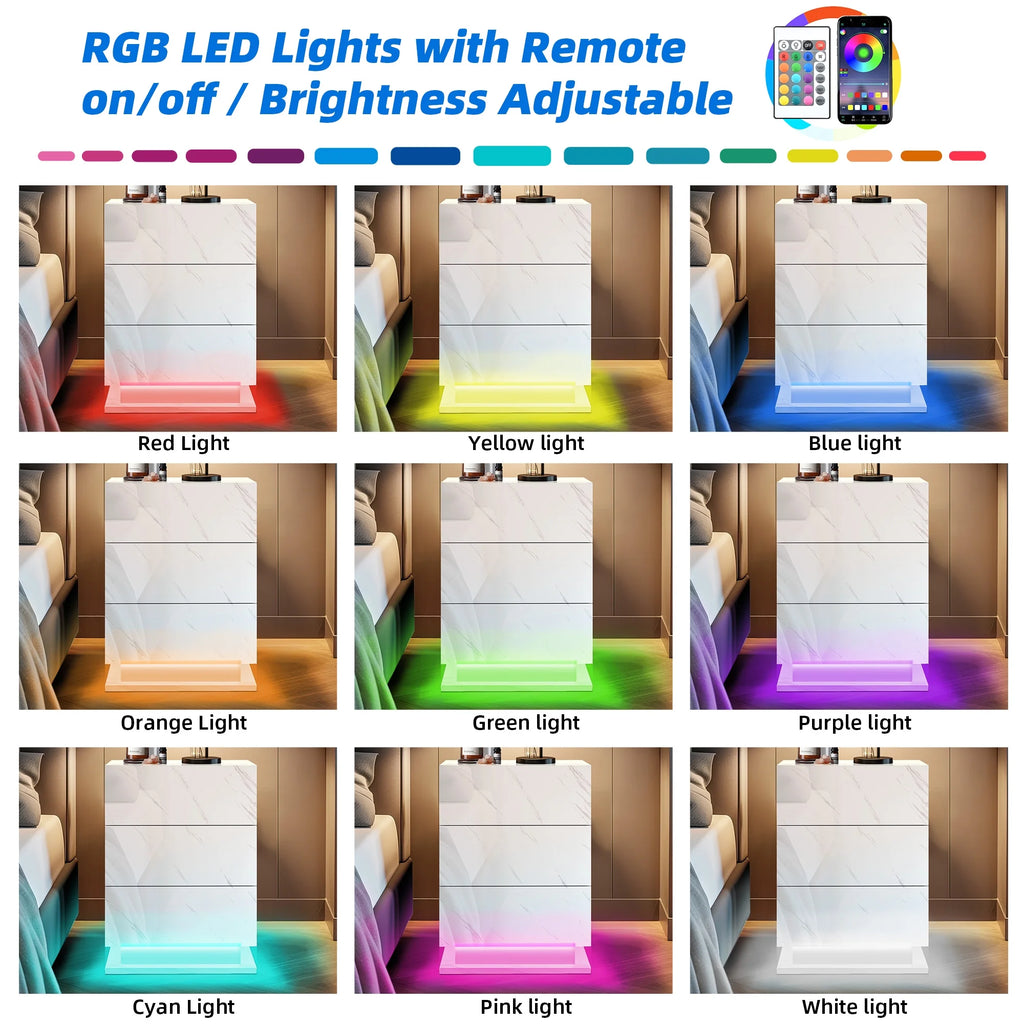 3 Drawers LED Nightstand with Drawer R3629