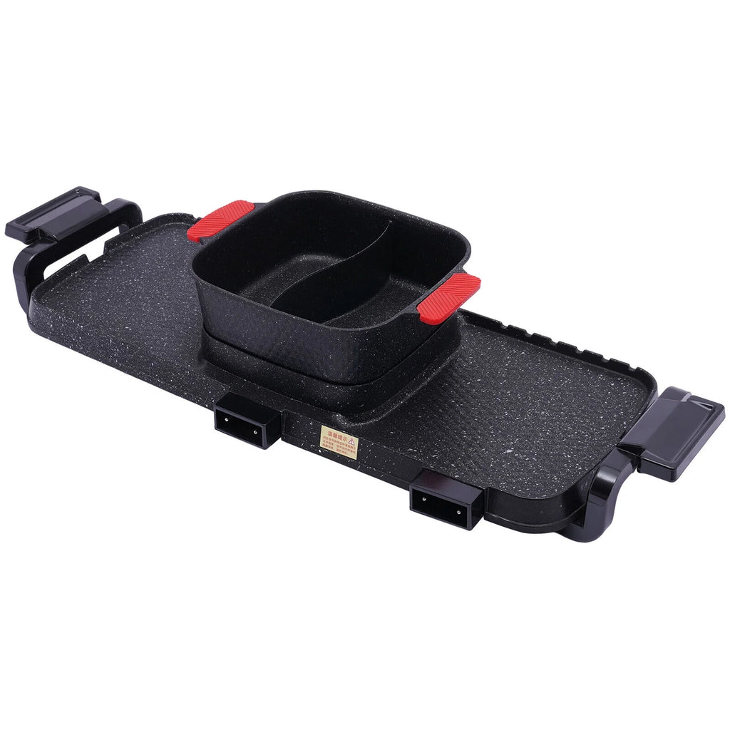 2 In 1 Electric Hotpot Pot with Grill Dual Indoor BBQ Black O107651