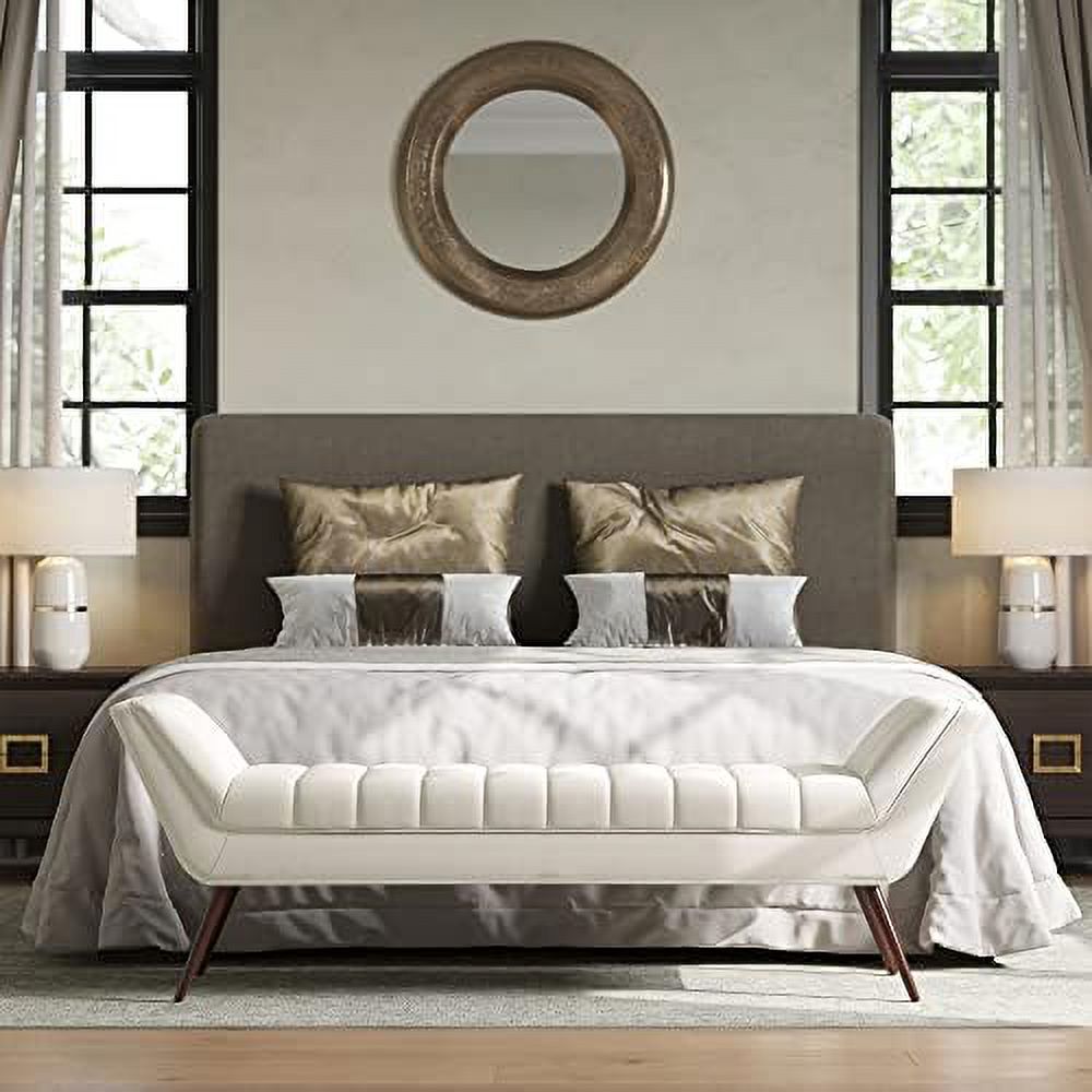 Grey Linen Fabric Ottoman Bench with Wood Legs Z6728